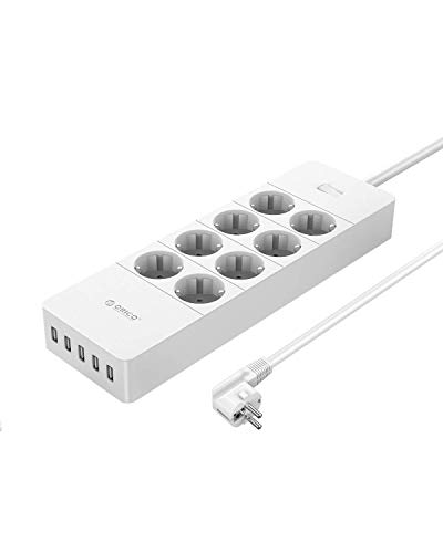 ORICO Multipresa Ciabatta Elettrica con 8 Porte Schuko e 5 Porte USB 5V 2.4A - Caricabatterie per iPhone iPad Samsung Galaxy - Bianco