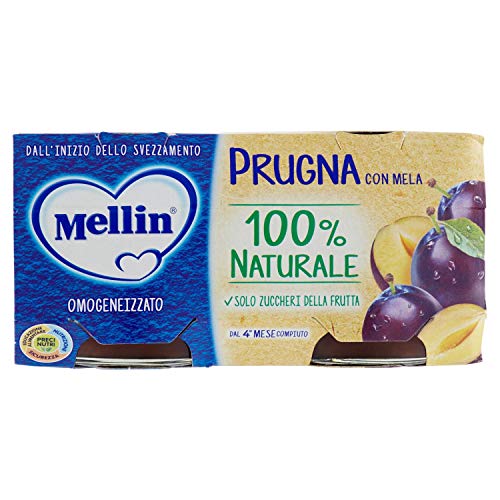 Mellin Omogeneizzato Di Frutta Prugna con Mela 100% Naturale – 24 Vasetti da 100 gr