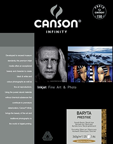 Canson – 400083831 – infinity Baryta Prestige – Carta fotografica –  – Risma di 25 fogli – 340 g 21 x 29,7 cm bianco