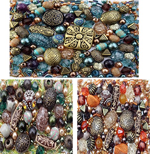 Perline per la creazione di gioielli, set da circa 1200, 3 colori: giada, arancione e marrone-verde