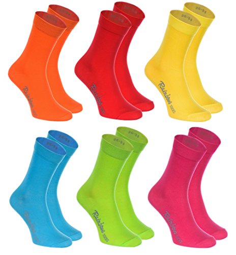 Rainbow Socks - Donna Uomo Colorate Calze di Cotone - 6 Paia - Arancione Rosso Giallo Verde Mer Verde - Tamaño 44-46