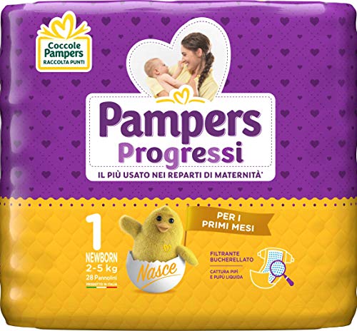 Pampers Progressi Pannolini Newborn, Taglia 1 (2-5 kg), 28 Pannolini