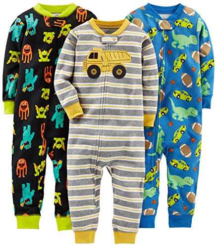 Simple Joys by Carter's 3-Pack Snug Fit Footless Cotton Pajamas Pajama Set, Monsters/Dino/Construction, 24 Months