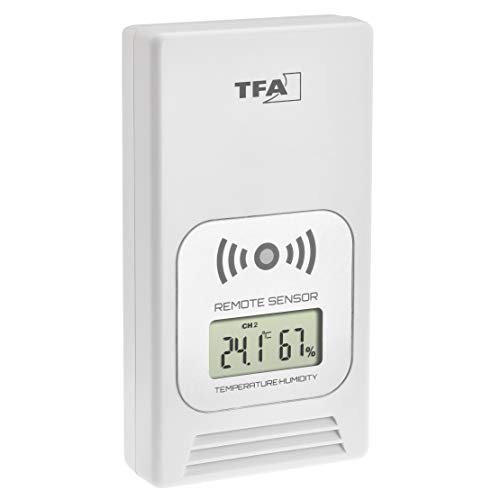 TFA Dostmann Temperatursender mit Temperatura con Display, Ricambio, trasmettitore Esterno per Stazione meteorologica Radio Life 35.1153, Bianco, L55 x B40 x H130 mm