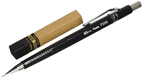 Pentel P205 - Portamine per mine da 0,5 mm, guidamina fisso da 4 mm, astuccio incluso, colore: Nero