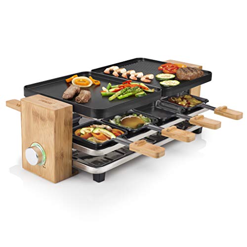 Princess 162910 Raclette Pure 8, 1200 W, 41,8 x 23 cm bambù, Nero