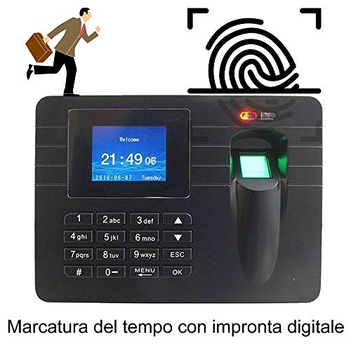 DANMINI Marcatore Tempo Scanner Impronta Digitale Lavoro Ufficio Palestra scansione biometrica Dito Impronte digitali Badge Data Ora USB Database Display a Colori