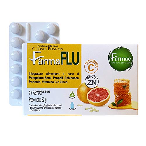 FARMAFLU | Difese Immunitarie | a base di Semi di Pompelmo, Propoli, Echinacea, Vitamina C e Zinco | 40 compresse naturali per il sistema immunitario | Cisbani Pharma, integratore difese immunitarie