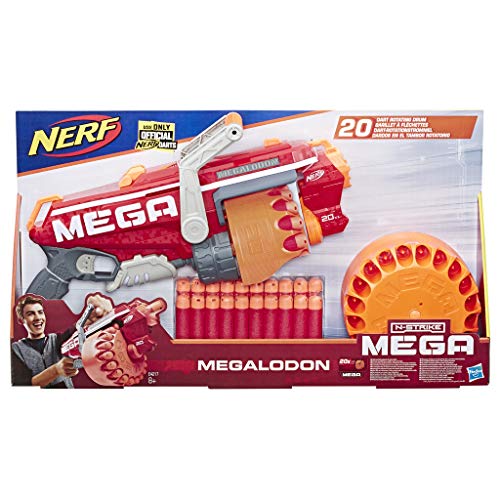 Hasbro Nerf- Mega Megalodon Blaster con 20 Dardi Originali, Multicolore, E4217EU4