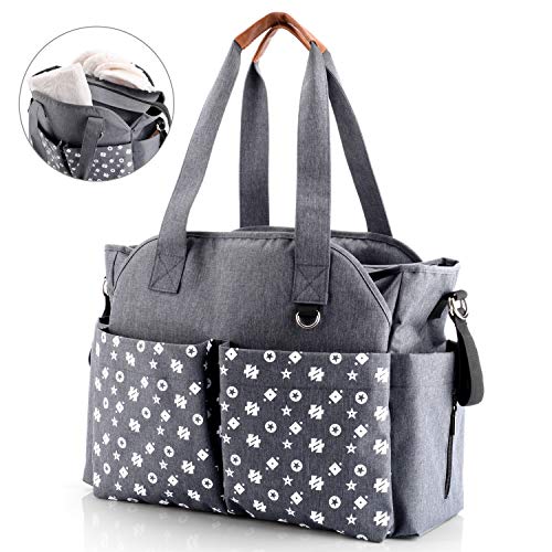 Borsa per il cambio del pannolino del bambino, borsa per pannolini da viaggio con cinghie per carrozzina, 12 tasche per riporre grandi spazi per tutti gli accessori per bambini (grigio)