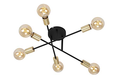 Briloner Leuchten - Plafoniera a 6 luci, bracci orientabili, max. 60 Watt, escl. lampadine, di colore nero e dorato opaco