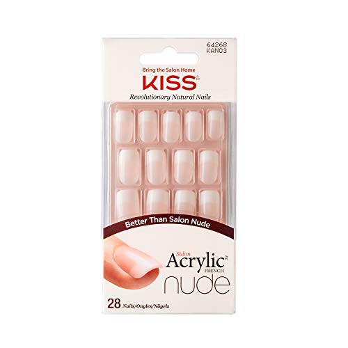 Kiss Acrylic Nude French Cashmere, Kit Unghie Artificiali 28 Unghie + Colla, Stile French, Medie - 32 gr