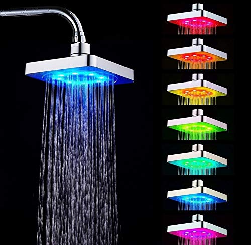 Soffioni per doccia - Kit soffione doccia Square Home Bathroom Shower Heads con luce romantica a LED a 7 colori