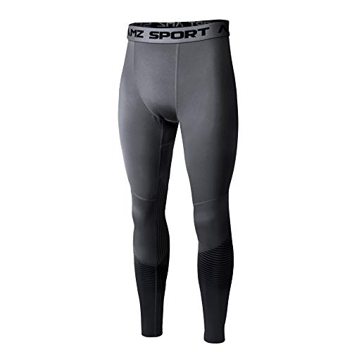 AMZSPORT Calzamaglia per Compressione Sportiva da Uomo Asciugatura Veloce Livello Base Gambale Pantaloni da Allenamento PRO (Grigio XL)