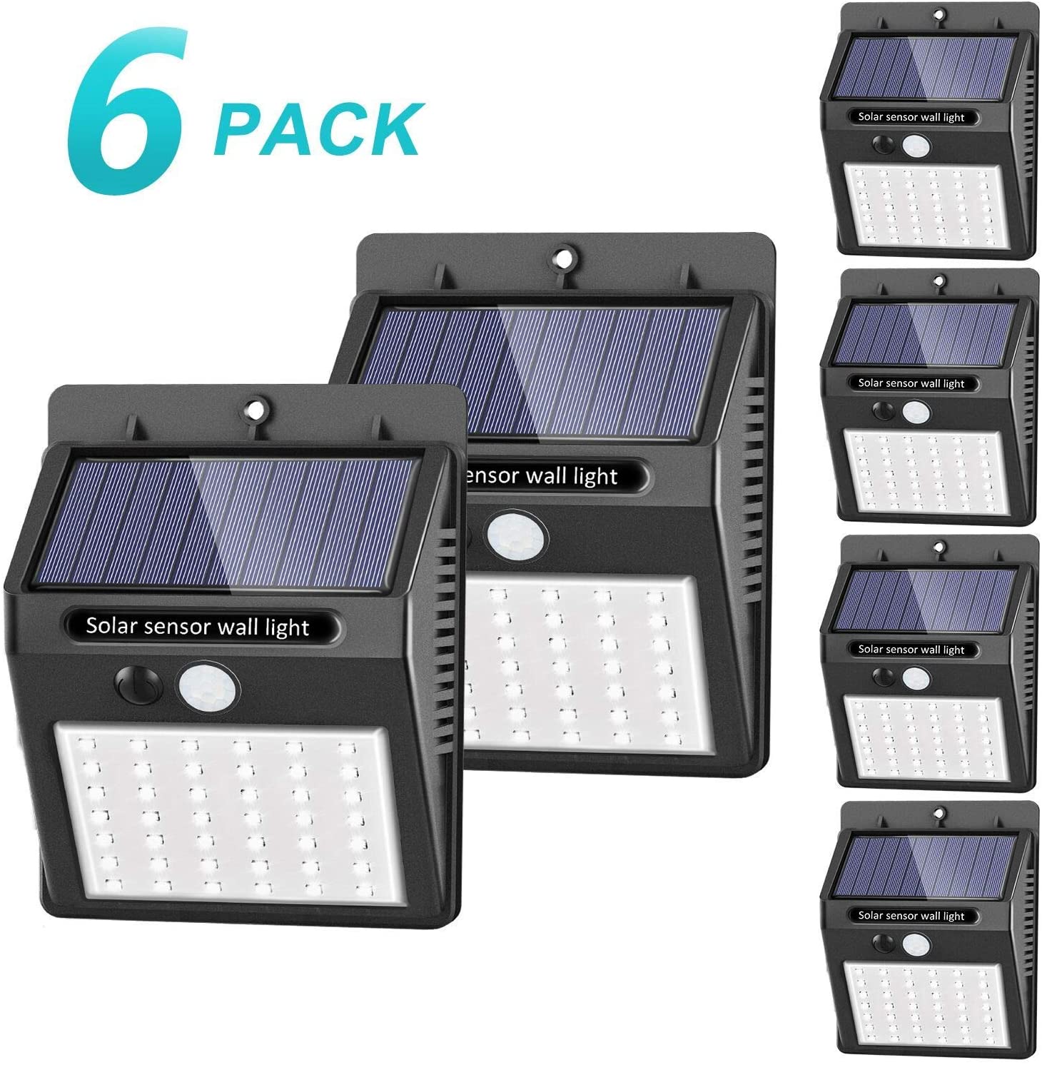 luce solare led esterno, SEZAC [42 LED / 3 modalità] luce solare esterno a LED Lampade solari impermeabili senza fili Luce sensore di movimento (confezione da 6)