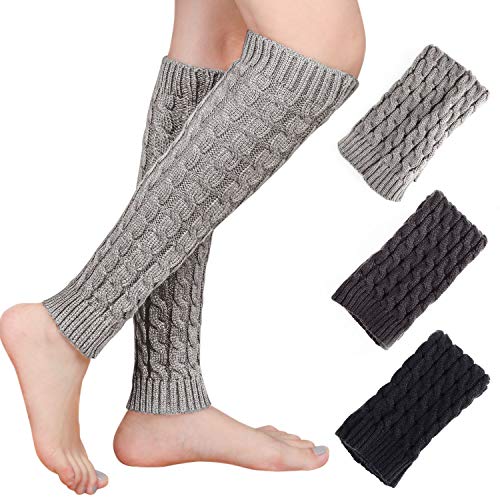 Emooqi Scaldamuscoli Donna Inverno, 3 paia Legwarmer Donna/Knit Scaldamuscoli Nero Bianco Grigio Taglia Unica