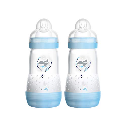 MAM 99921511 Biberon anticolica da 260 ml, Confezione doppia, Bambino, Tetarella no. 1, Blu