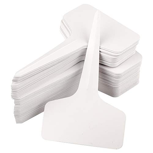 KINGLAKE 100 Pezzi marcatori di Piante in plastica Bianche, 10 x 6 cm T-Tipo Etichette per Piante Impermeabili, Etichette per Semi da Giardino