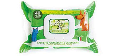 Leopet Salviette igienizzanti e detergenti per Cani e Gatti al Profumo di Aloe & proteine della Seta 40 Pezzi