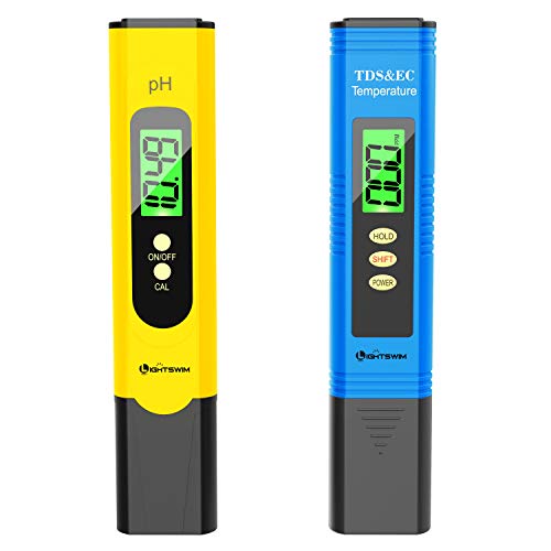Lightswim Tester di qualità dell'Acqua Schermo LCD retroilluminato, PH-Metro con risoluzione 0,01 ad Alta precisione, TDS 3 in 1 + EC + misuratore di Temperatura per Acqua Potabile (Giallo)