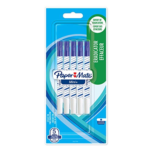 Paper Mate Mini+ penna con cancellino, punta fine, blu, confezione da 5
