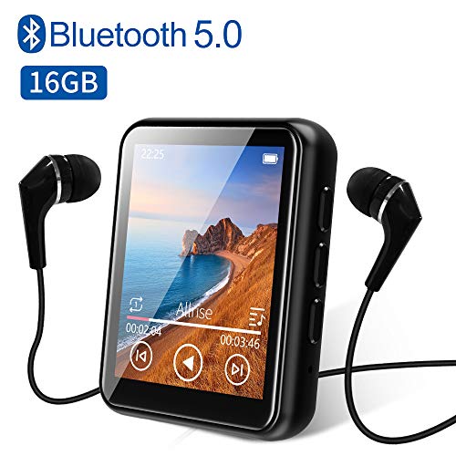 Lettore MP3 con Bluetooth 5.0, 16 GB Lettori MP3 de 1.8 Pollici Full Touch Schermo, Lossless HiFi Sound Lettore di musica con Altoparlante, FM Radio, Registratore vocale, Ebook, Espandibile fino 128GB