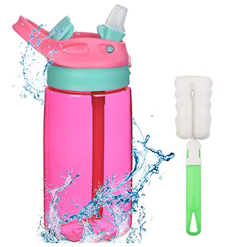 flintronic Borraccia Bambini, 480ML Borraccia con Cannuccia, Mini Bottiglia Acqua senza BPA, Bottiglia A Prova di Perdite, Borraccia Termica in plastica, Borraccia con Cannuccia Portabile-Rosso