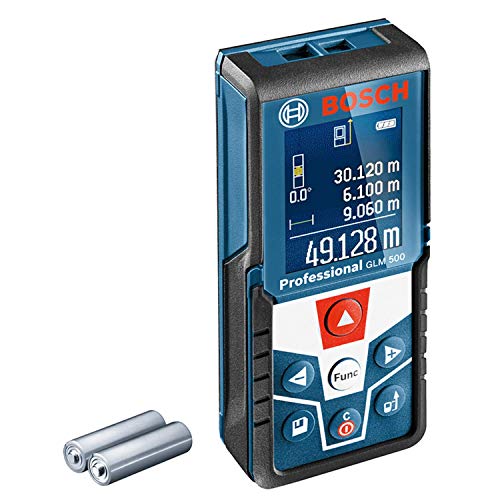 Bosch Professional Distanziometro laser GLM 500 (raggio d’azione: 0,05 m - 50 m, campo d’inclinazione: 0 - 360°, precisione di misurazione: ± 1,5 mm, 2 pile a stilo AAA, confezione in cartone)
