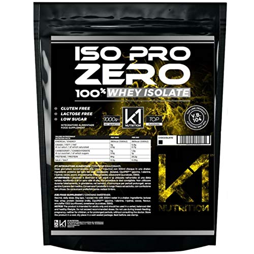 ISO PRO ZERO 1 Kg Proteine 100% Whey Isolate con Vb104 - K1 Nutrition SENZA GLUTINE, SENZA LATTOSIO, LOW SUGAR, (CIOCCOLATO)
