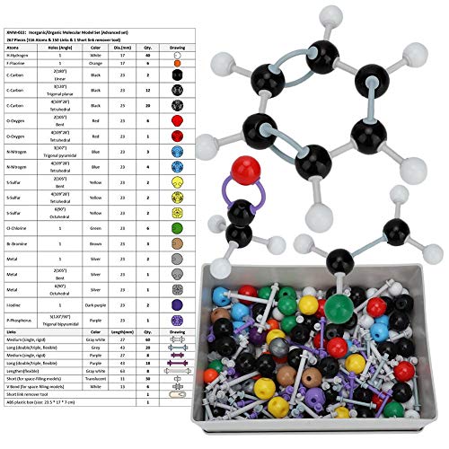 267 pezzi Modello molecolare, insieme di chimica modello molecolare di chimica organica pacchetto kit modello modelli di molecole organiche per insegnanti studenti scienziato classe di chimica