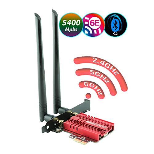 Ziyituod Scheda WiFi 6E, Fino a 5400 Mbps con Adattatore Bluetooth 5.2, Scheda di Rete WiFi AX210 Dual Band(2.4G 600 Mbps / 5G 2400 Mbps / 6G 2400 Mbps) Scheda PCI-E per Giochi Desktop/PC