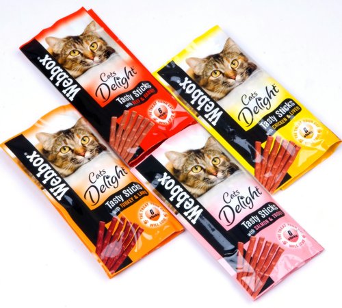 Webbox Cats Delight, gustosi bastoncini al salmone da masticare, ricompense, 12 x 6 (72 bastoncini)