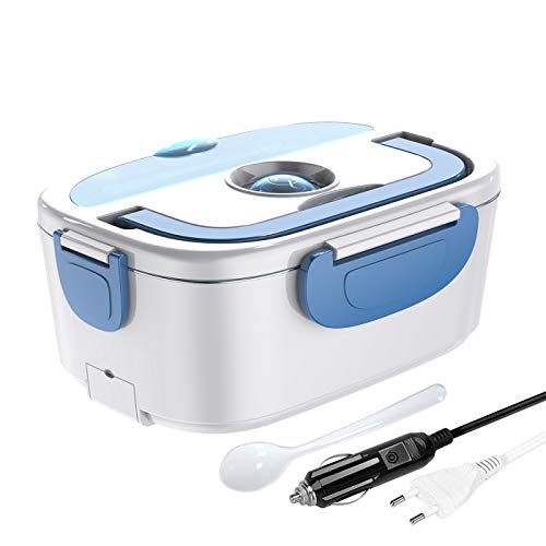 ERAY Lunch Box Elettrico 2 in 1 per Auto/Camion e Ufficio, Scaldavivande Elettrico riscaldatore da 1,5 Litri 220V e 12V 40W, Materiale per Alimenti e Acciaio Inossidabile Rimovibile, Colore Blu