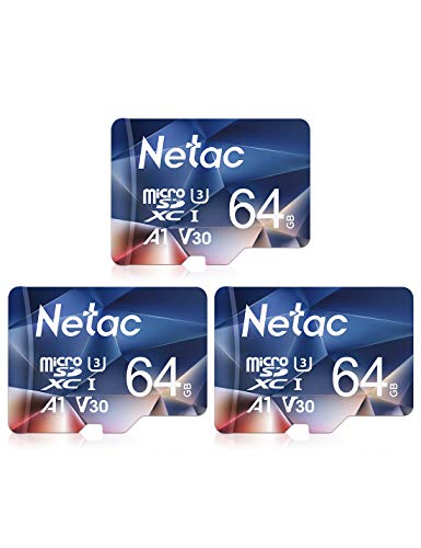 Netac 64G Scheda Micro SD Set da 3, Scheda di Memoria A1, U3, C10, V30, 4K, 667X, UHS-I velocità Fino a 100/30 MB/Sec(R/W) Micro SD Card per Telefono, Videocamera, Switch, Gopro, Tablet