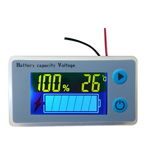 Voltmetro con schermo LCD per batteria al piombo acido, multifunzione, per misurare la capacità della batteria, con indicazione della temperatura e spia per monitorare la tensione