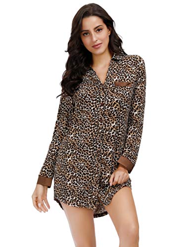 Zexxxy Donna Sexy Camicia per Il Sonno da Ragazzo Camicie da Notte a Manica Corta Biancheria da Notte Taglia M Leoparto