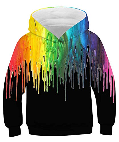 TUONROAD Hoodies Ragazzo Ugly Vernice Colorata 3D Stampare Sweatshirt Ragazza Leggere Sport Pullover Confortevole Felpe con Cappuccio Maniche Lunghe Casual Maglione Sweat Jacket con Tasche M