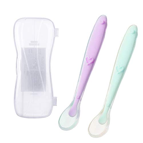 HEALIFTY Cucchiai di alimentazione del bambino del silicone Cucchiai di cottura del neonato 2pcs (porpora e verde)