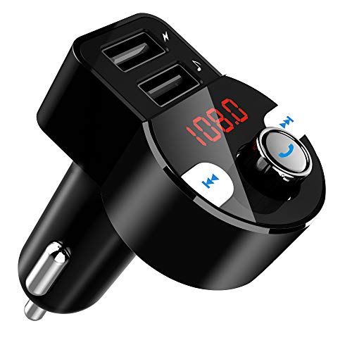 FirstE FM Trasmettitore Bluetooth Car Radio Adapter,Car Audio Trasmettitore FM Modulatore Mani Libere Car Kit Supporto 5V 3.1A Dual USB Carica/USB/SD Card Play(64G)/Rilevamento di Tensione