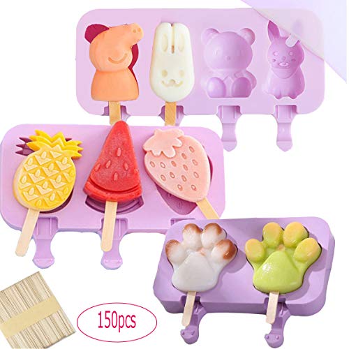 TANGGER 3PCS Stampo per Gelato con 150 Stecco in Silicone,Stampi Ghiaccioli Bambini Riutilizzabile con Copertina,Bastoncini di Gelato,Viola