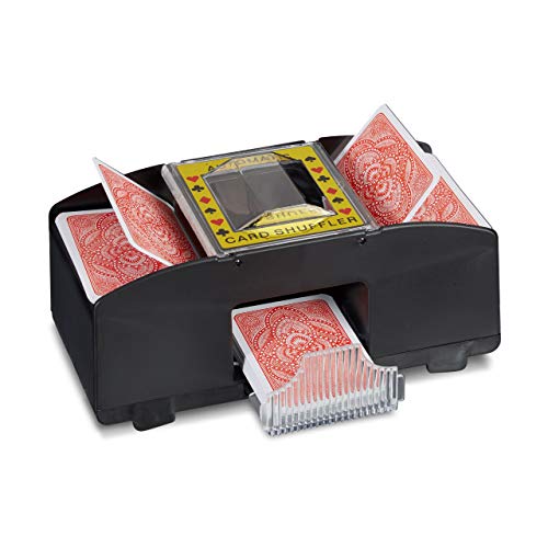 Relaxdays 10020520 - Mescola carte automatico, con 2 livelli, ideale per carte con dimensioni 9x6,5 cm, Nero