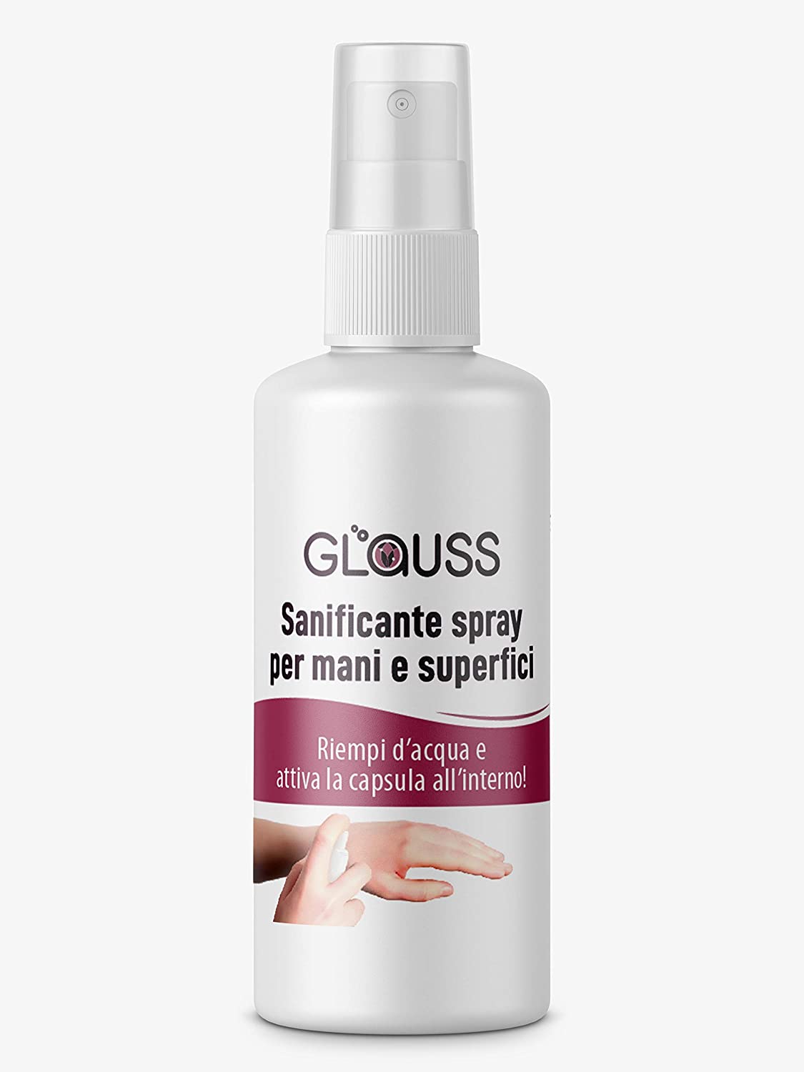 Glauss sanificante spray per mani e superfici - Senza risciacquo - Dermatologicamente testato (Spray 100ml)