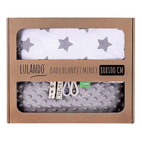 Lulando Copertina da Neonato Coperta per Bambino 100% Cotone (80X100 Cm). Super Morbido e Soffice, Materiale Antiallergico, Traspirante, Oeko-Tex Standard 100. Colore: Grey - Grey Stars/White - 900 g