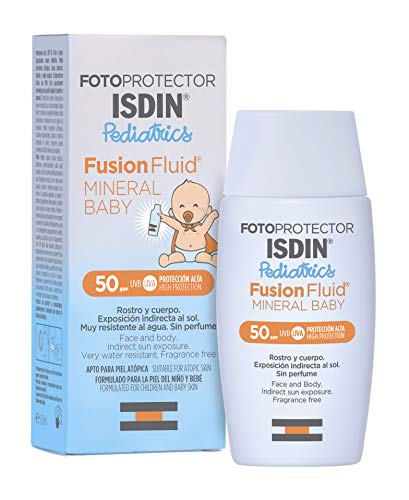 Fotoprotector ISDIN Pediatrics Fusion Fluid Mineral Baby SPF 50+ 50 ml | Fotoprotrettore per bambini dai 6 mesi| Filtri 100% físici | Adatto per tutte le tipologie di pelle