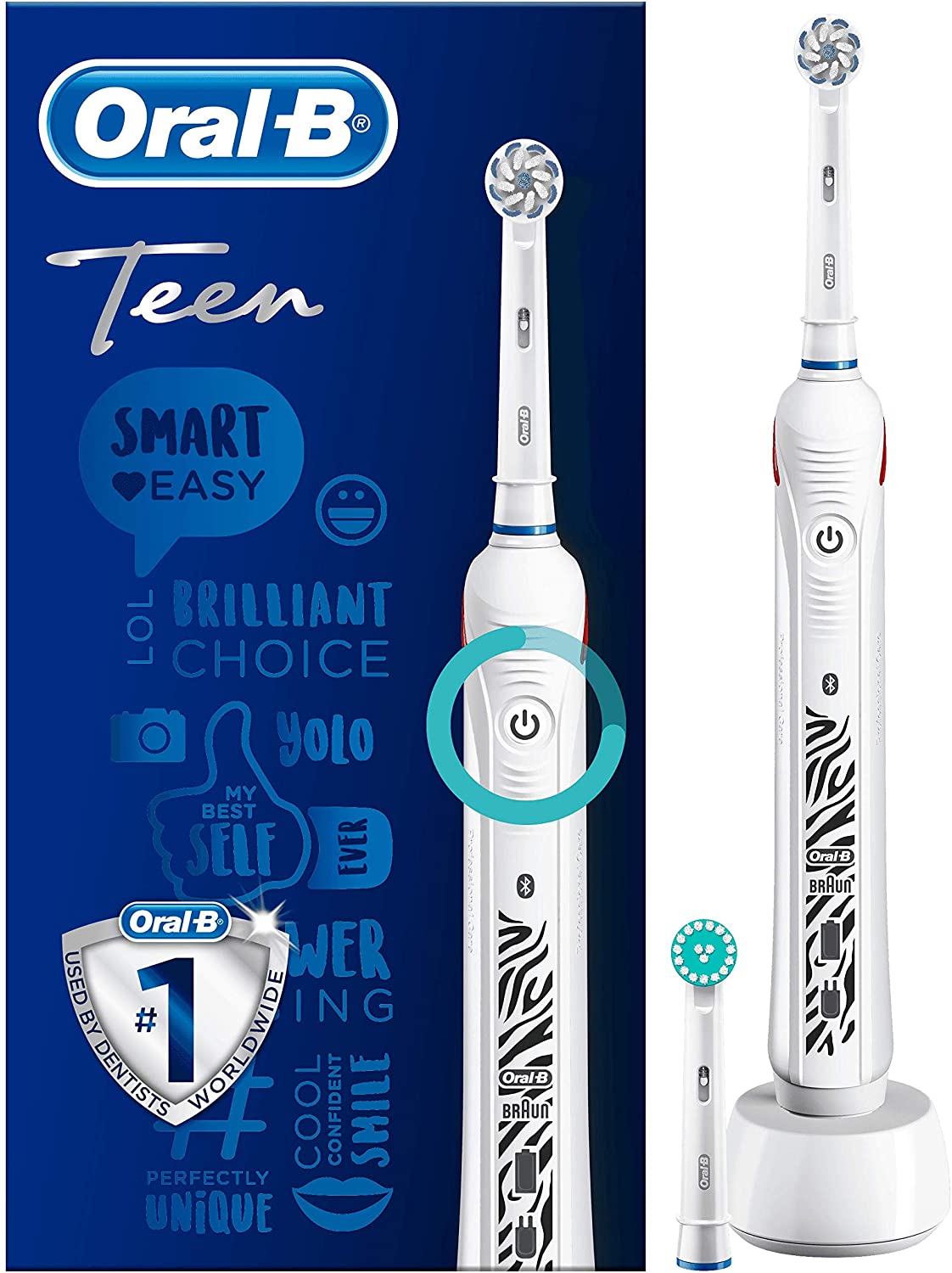 Oral-B SmartSeries Teen Sensi Ultrathin Spazzolino Elettrico Ricaricabile per Adolescenti con 1 Manico e 2 Testine di Ricambio, Bianco