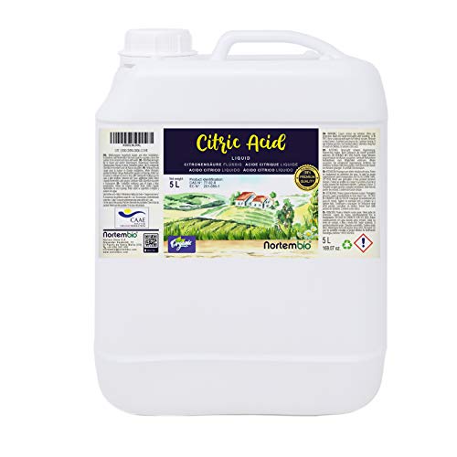 Nortembio Acido Citrico 5L. Liquido Concentrato, 100% Puro. per Produzione Biologica. E-Book Incluso.