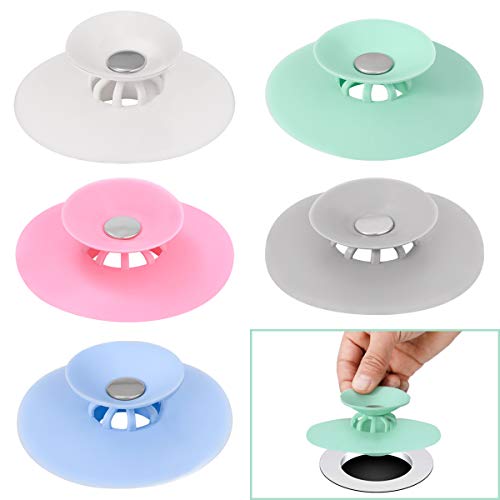 ZITFRI 5 Pezzi Tappo Vasca da Bagno Universale Tappo Lavandino Silicone Tappi di Scarico Multifunzionali Anti Clogging Silicone per Lavandino Cucina Bagno Fognature