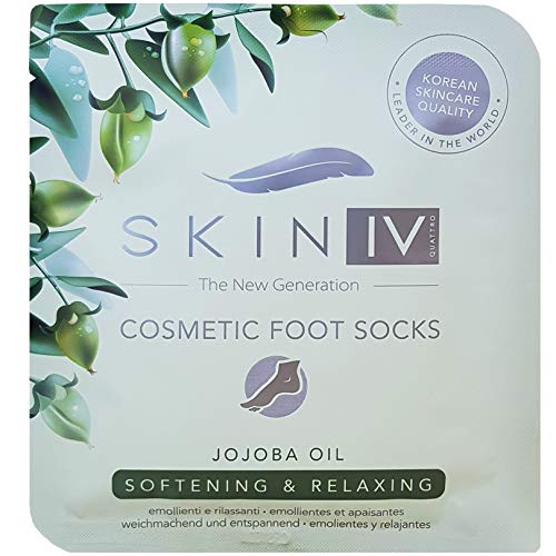 Skin IV Calzini Cosmetici per Piedi con Olio di Jojoba, Burro di Karitè e Aloe, Emollienti e Rinfrescanti, Mono Uso, Maschera Piedi - 2 pezzi