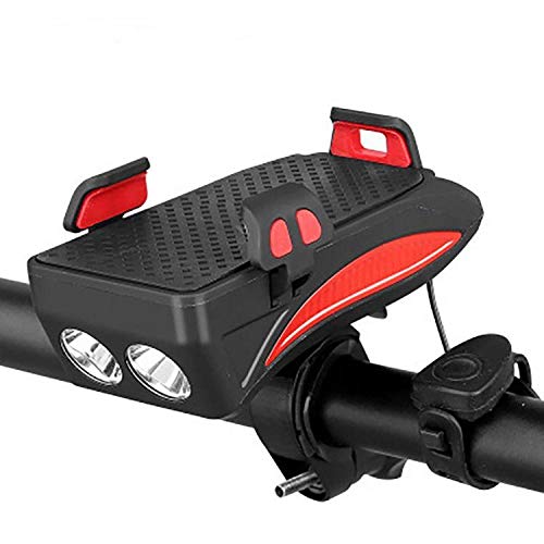 luci bici Multi-funzione Bicycle Light USB Ricaricabile LED Bici Testa Bici Bici Horn Phone Holder 4 in 1 Ciclismo Front Light Red2000