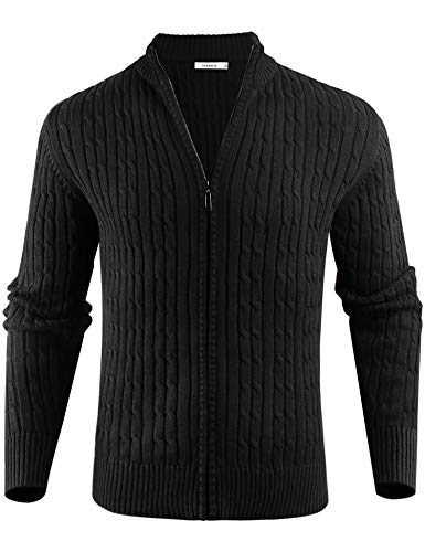 Sykooria Cardigan da Uomo in Maglia Cardigan Manica Lunga con Zip Scollo a V Nero S